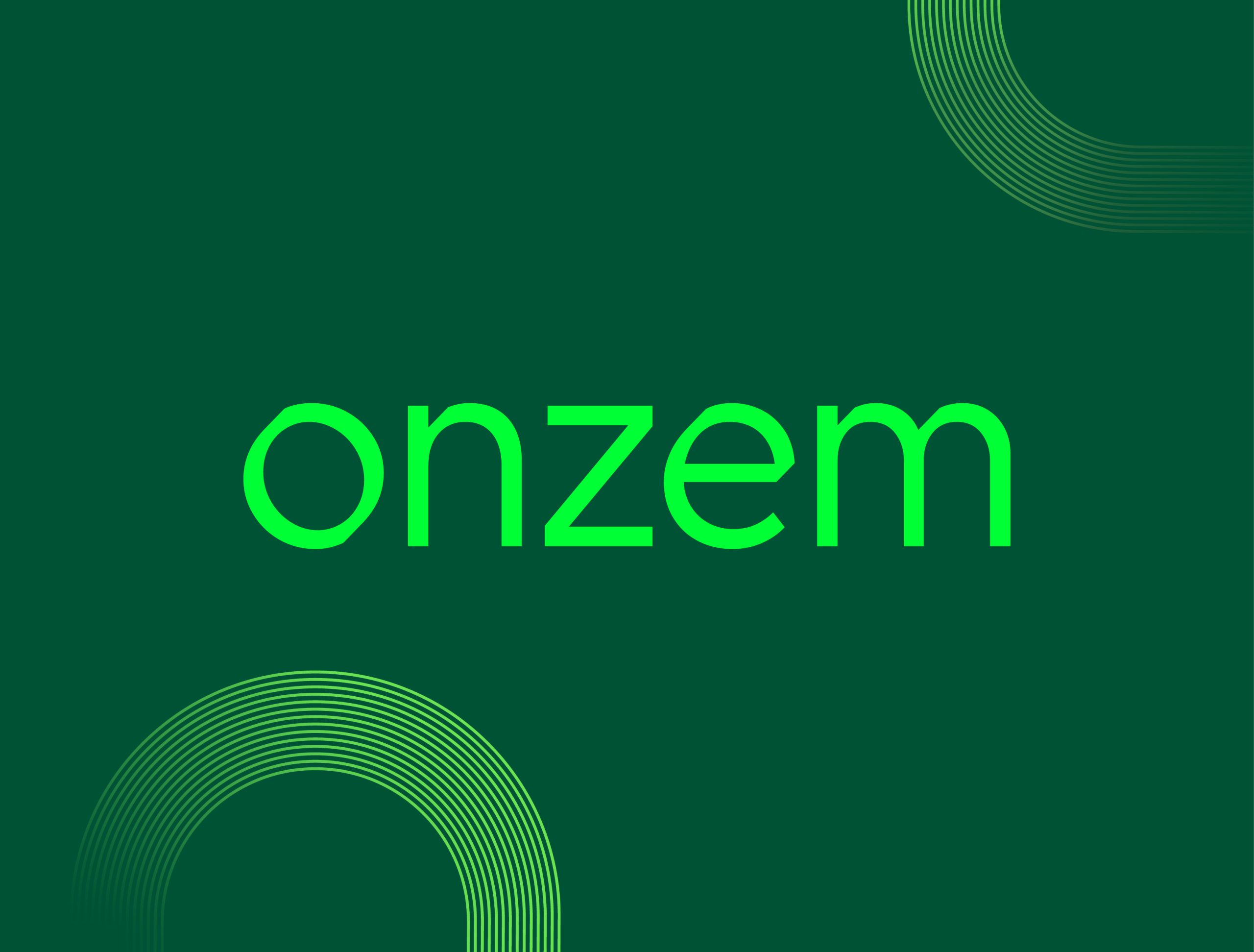 Onzem escrito en verde brillante sobre el fondo verde oscuro corporativo
